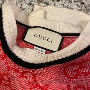 Gucci Red Printed Crew Neck Sweater | Size Small